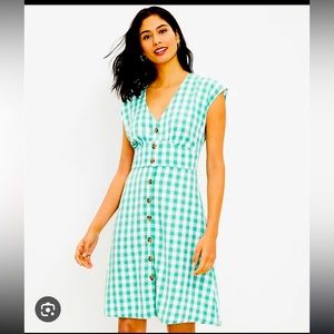 Size Zero Ann Taylor Green Gingham Button Flare Dress